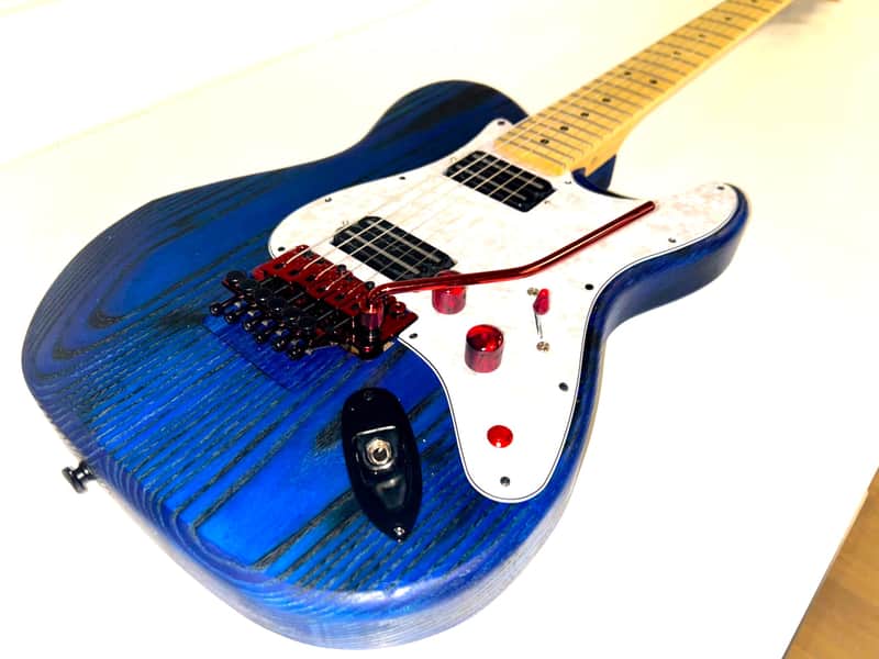 Hot rod, custom blue Hybrid Telecaster style guitar, Floyd rose, coil split image 1