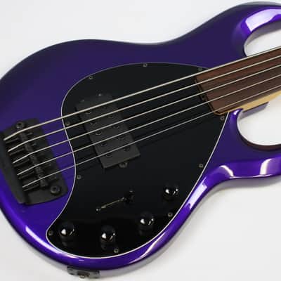 2017 Ernie Ball Music Man StingRay-5 H 5-String Fretless Bass, Firemist Purple image 2