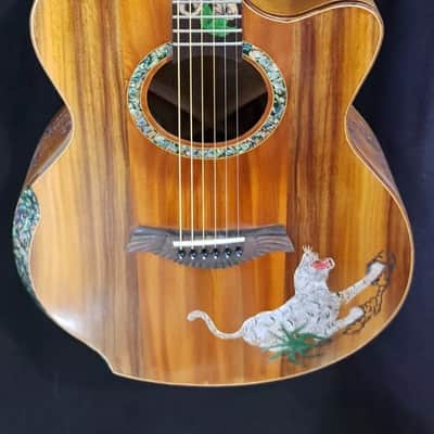 Blueberry Handmade Grand Concert Cutaway Guitar Tiger Motif image 17