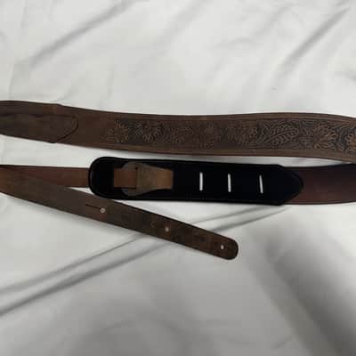 LM Brown worn leather paisley patterned guitar strap - NEW WBF-22 BR - Flowers image 1