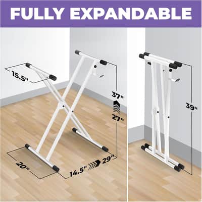 Piano Keyboard Stand - X Style Adjustable and Portable Heavy Duty Music Stand for Kids and Adults - Fits 54 61 88 Key Electric Pianos - Double Braced Foldable Digital Piano Table Frame (White X-Style) image 2