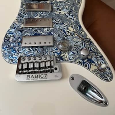 920D Custom+ Triple Lollar Mini Humbuckers + Warmoth Roasted Maple Neck + 7Way Switching +Blue Shell Pickguard + Strat Body+ Fender Brushed Chrome Locking Tuners +Babicz "Full Contact Hardware"+ Stainless Steel Frets image 5