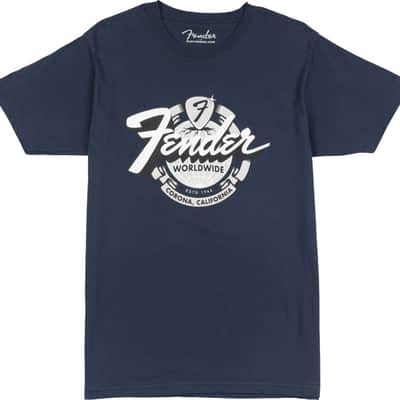 Genuine Fender Guitars World Wide T-Shirt/Tee, Vintage Navy, XL, X-Large image 3
