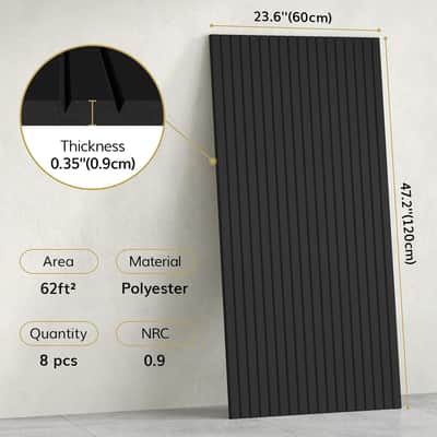 8 Pack Large Acoustic Panels,47.2" X 23.6" X 0.35" Acoustical Wall Panel, Self-Adhesive Sound Proof Panels, Decorative Soundproof Wall Panels for Echo Absorption for Home Studio Office, Black image 2