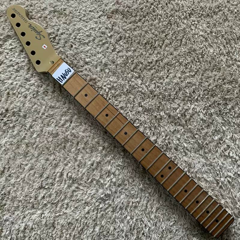 Fender Squire Telecaster Electric Guitar Headstock and Neck - Baked Maple - Metallic Army Green image 1