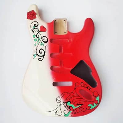 Alder Strat Style Guitar Body with Flower Graphic Finish image 4
