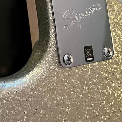 2015 Squier by Fender Mikey Way Signature Mustang Bass - Large Flake Silver Sparkle image 11