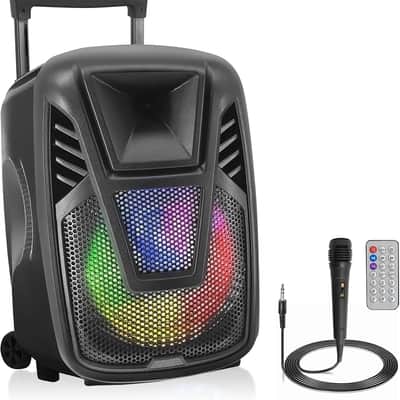15” Portable Bluetooth PA Speaker System - 800W Wireless Rechargeable Loudspeaker with LED Party Lights, Rolling Wheels, Built-in Amp, & Remote Control - Indoor/Outdoor Karaoke Machine (Black) image 1