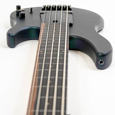 Swan Alpha 5-String Fretless Bass Iridescent Purple/Green w/ Finger Ramp, Brass Nut, 18v Preamp image 9