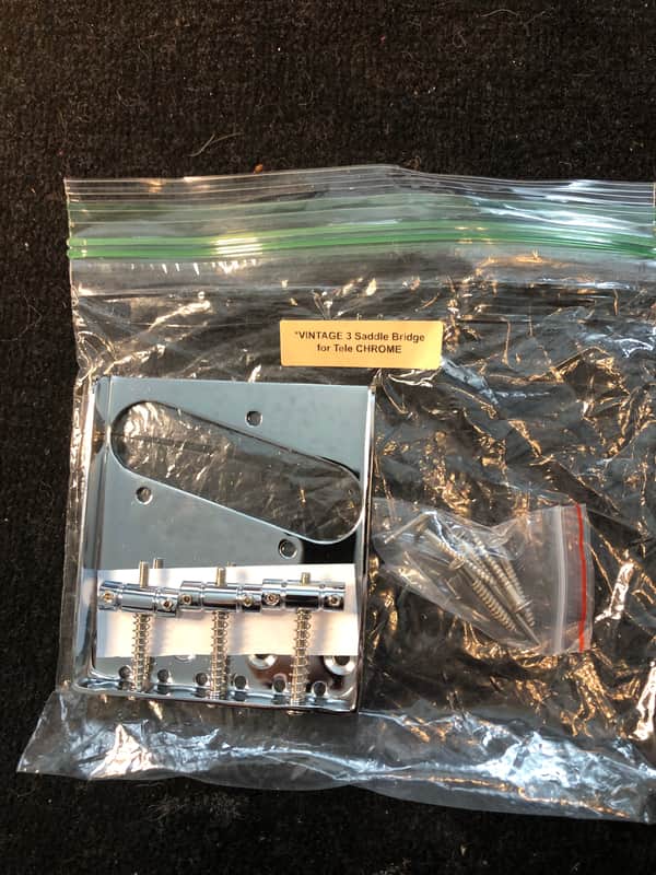 Fender Style Vintage 3 Saddle BRIDGE for USA Fender Telecaster Tele 10.8mm Space Chrome. image 1