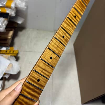 DIY 20 fret 30 inch Short Scale Roasted Flame Maple Bass guitar neck heel:57.5mm image 4