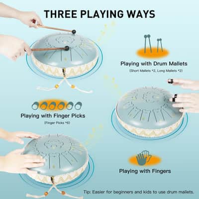 Bear Steel Tongue Drum 13 Inch 13 Note, Steel Drum with Mallets 2 Pairs, Carry Bag and Music Book, C Major Percussion Instruments, Hand Pan Drums for Adults and Kids (Moss Blue) image 2