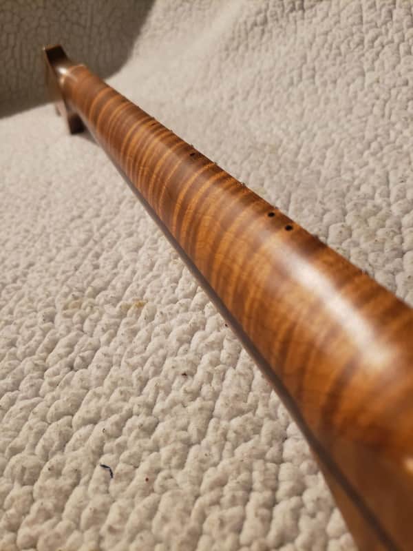 #NS-M14- USA made Nitro neck with Killer Roasted flame maple.NO fret tangs.Made to fit a Strat style body You never felt frets like this. image 1