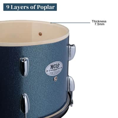 MCH Full Size Adult Drum Set 5-Piece Black with Bass Drum, two Tom Drum, Snare Drum, Floor Tom, 16" Ride Cymbal, 14" Hi-hat Cymbals, Stool, Drum Pedal, Sticks 2020s image 13