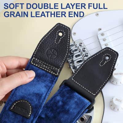 Guitar Strap 2 inch Velvet Guitar Straps with Full Grain Leather End, for Bass Electric and Acoustic Guitars, Free Strap Button, 2 Strap Locks and 4 Guitar Picks image 3