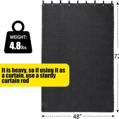 Large Sound Dampening Blanket, 72" x 48" Sound Absorbing Panel with Grommets for Wall Hanging, Noise Reduce Curtains for Recording Studio Use and Basements, 72" x 48", Black image 2