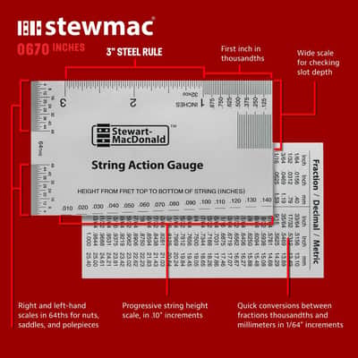 StewMac String Action Gauge And Ruler, Inches, Stainless Steel - Designed by StewMac, The Original measuring tool for acoustic and electric guitar, and bass setup image 2