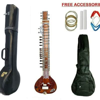 Sitar Electric  Hand Paint Tun Wood Indian Musical String Travel  With Fiber Case 2022 image 1