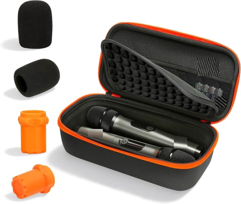 Hard Shell Microphone Case for Wireless Two Mic System & PartyBox Wireless Mic, Carrying Travel Mics Storage Bag with 2 Microphone Cover and 2 Silicone Bases for Karaoke Stage Parties image 1