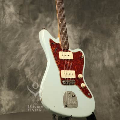 RARE custom color 1962 pre-CBS Fender Jazzmaster w/SLAB BOARD original SONIC BLUE over Sunburst image 7
