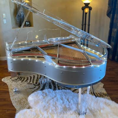 Stunning transparent / white/ acrylic Crystal Grand Piano image 4