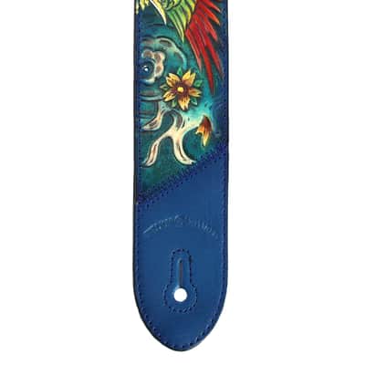 Walker & Williams KB-32 Skinny Cobalt Blue Premium Grain Leather Strap w/Hand Tooled Phoenix image 7
