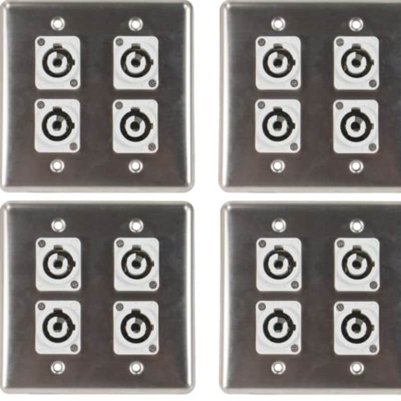 4 OSP Q-4-4PCB Stainless Steel Quad Wall Plate with 4 Powercon B Grey Connectors image 1
