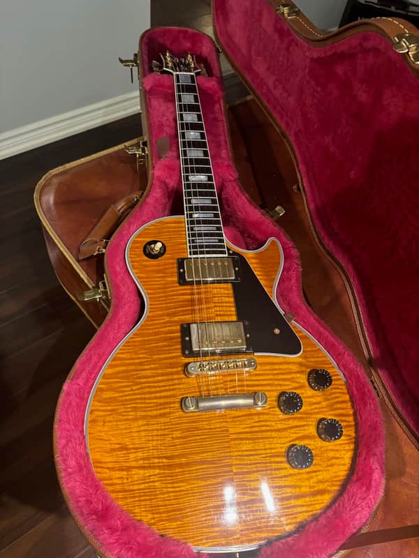 2014 Gibson Les Paul Custom Flamed Translucent Amber Top Custom Shop image 1
