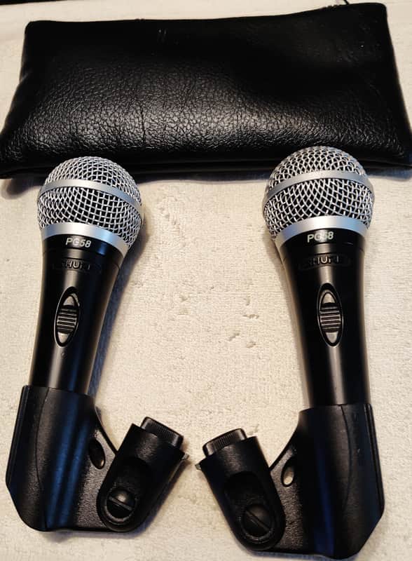 TWO Shure PGA58 Cardioid Dynamic Vocal Microphone with mic clips and 1 large carry pouch. image 1