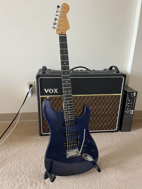 Fender American Deluxe Stratocaster FMT HSS 50th Anniversary with Ebony Fretboard 2004 Cobalt Blue Transparent image 1