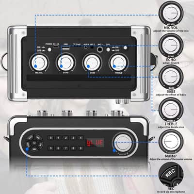 Karaoke Machine with 4 Wireless Microphones, Portable Bluetooth 5.1 Speaker for Adults Kids with LED Lights, Bass/Treble Adjustment, PA System with Remote Control, Supports FM/AUX/USB/TF for Party image 3