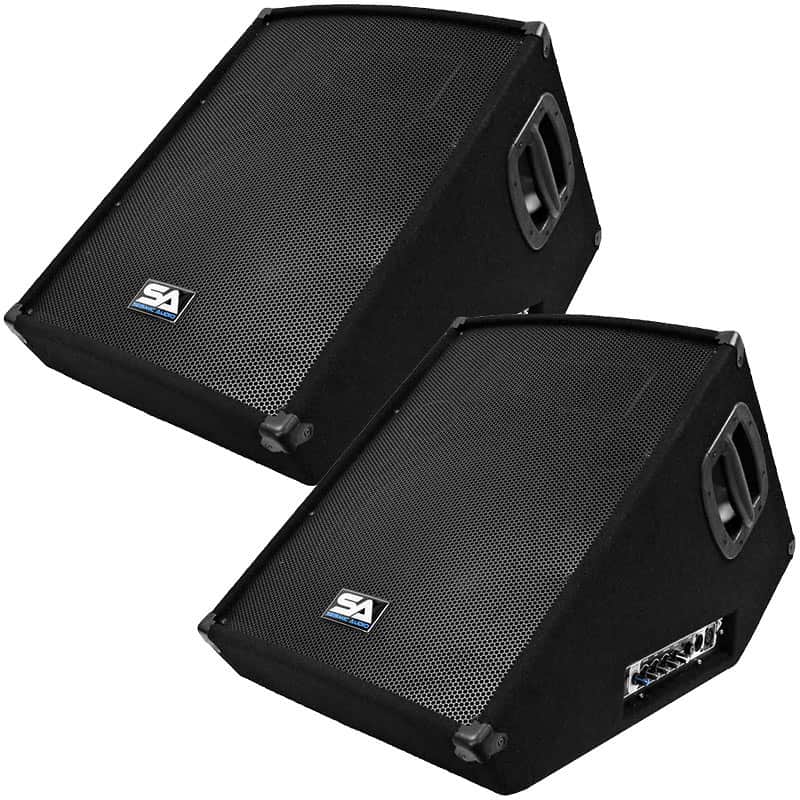 Pair of Powered 15" Floor Monitors PA DJ Band Speakers - Active 15" Monitors image 1