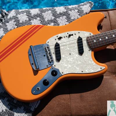 Fender MG-73 - 70's Mustang with Racing Stripe Reissue - Capri Orange with Matching Headstock & Racing Stripes - Pro Set Up w Perfect Frets/Action/Intonation! image 17