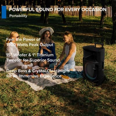 Gemini Sound GXP-T1500 All-Weather Portable Bluetooth PA Speaker System with RGB LED Party Lighting, 15" Woofer, Mic/Guitar Inputs, USB/FM Radio, Wireless Stereo Link, IPX4 Rating image 2