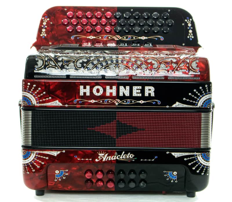 USED Hohner Anacleto Rey Del Norte TT FBbEb/GCF Accordion Black/Red (MINT) image 1