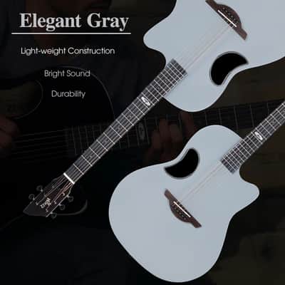 WINZZ AFO300C Solid Spruce Top With Carbon Fiber Back Acoustic Electric Guitar - Grey image 3