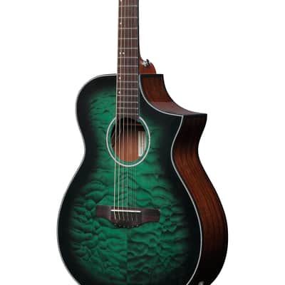 Ibanez AEWC16QA Auditorium Acoustic-Electric Guitar Transparent Emerald Burst image 7