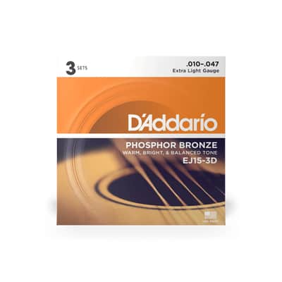D'Addario EJ15 3-Pack Phosphor Bronze, X-Light 10-47 Acoustic Guitar Strings image 4