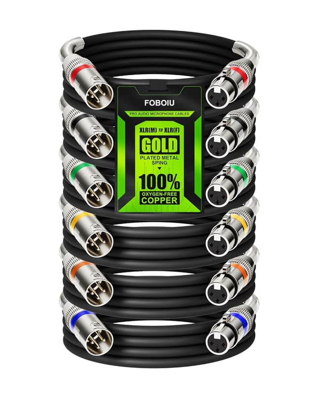 6 Pack 6FT XLR Cables, XLR Microphone Cable Oxygen-Free Copper (OFC) Noise Free XLR Cable 3-pin Male to Female Balanced Shielded for Speaker Audio Mixer, Metal SR Corlorful image 1