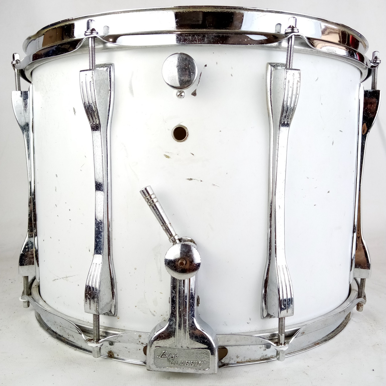 Ludwig 10x14"Stainless Steel Marching Snare Drum 8-Mach Lugs USA Vintage 70s P87 — main photograph