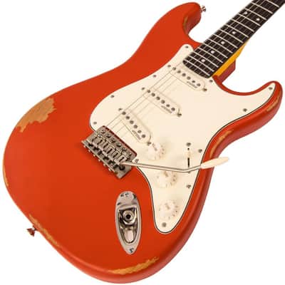 Vintage V6 ICON Electric Guitar ~ Distressed Firenza Red image 3