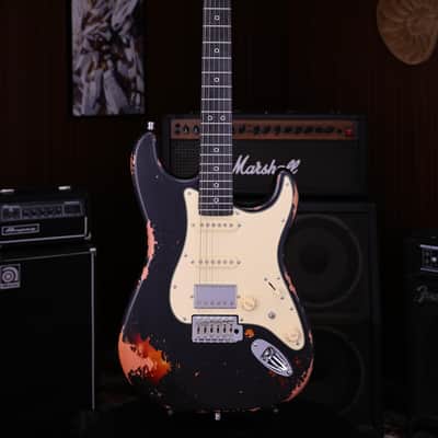 Dhatarattha HSS Strat-Style – Black Over Sunburst Nitro Relic image 2