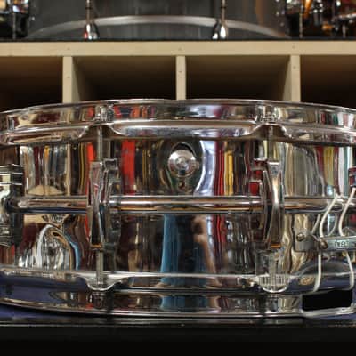 1950s Ludwig Transition Badge 5x14 Super Ludwig Chrome Over Brass Snare Drum image 3