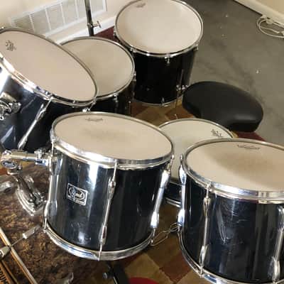 Pearl Export 5-tom shell pack with matching snare (Jet Black), Quick Beat hi-hats, hardware, and throne image 1