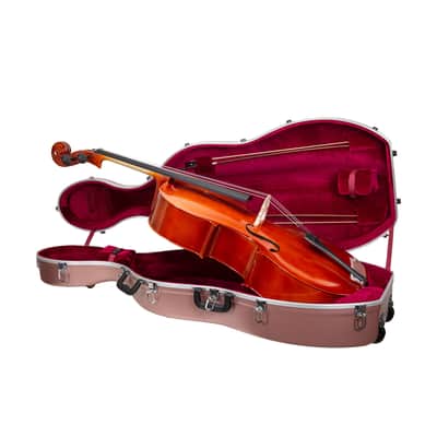 Crossrock 3/4 and 4/4 Size Cello Case | ABS Molded Hardshell with Wheels, Accessory Pocket, 2 Bow Holders, Security Lock, and Detachable Straps-Rose Gold image 2