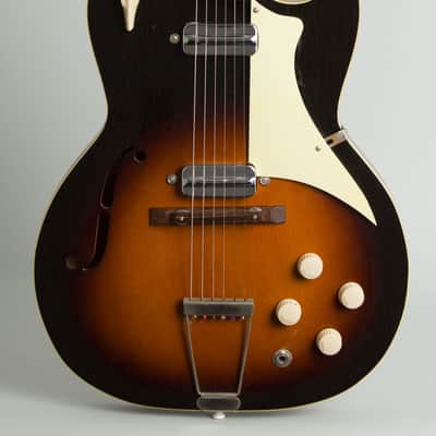 Airline  Model 7227 Arch Top Hollow Body Electric Guitar (1961), original two-tone soft shell case. image 3