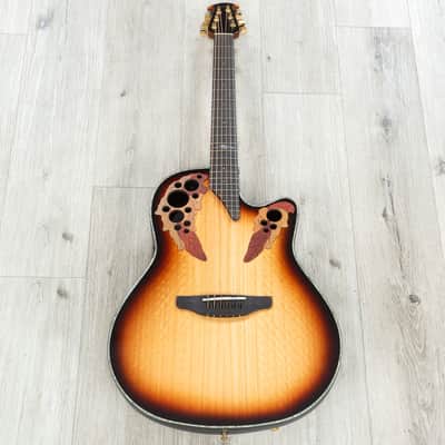 Mint Ovation Limited Celebrity Elite Plus Exotic Acoustic-Electric Guitar, Flamed Eucalyptus, Sunbur image 3