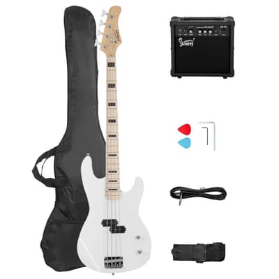 Glarry GP PRO Electric Bass Guitar NO Pickguard White / 20W Amplifier image 1