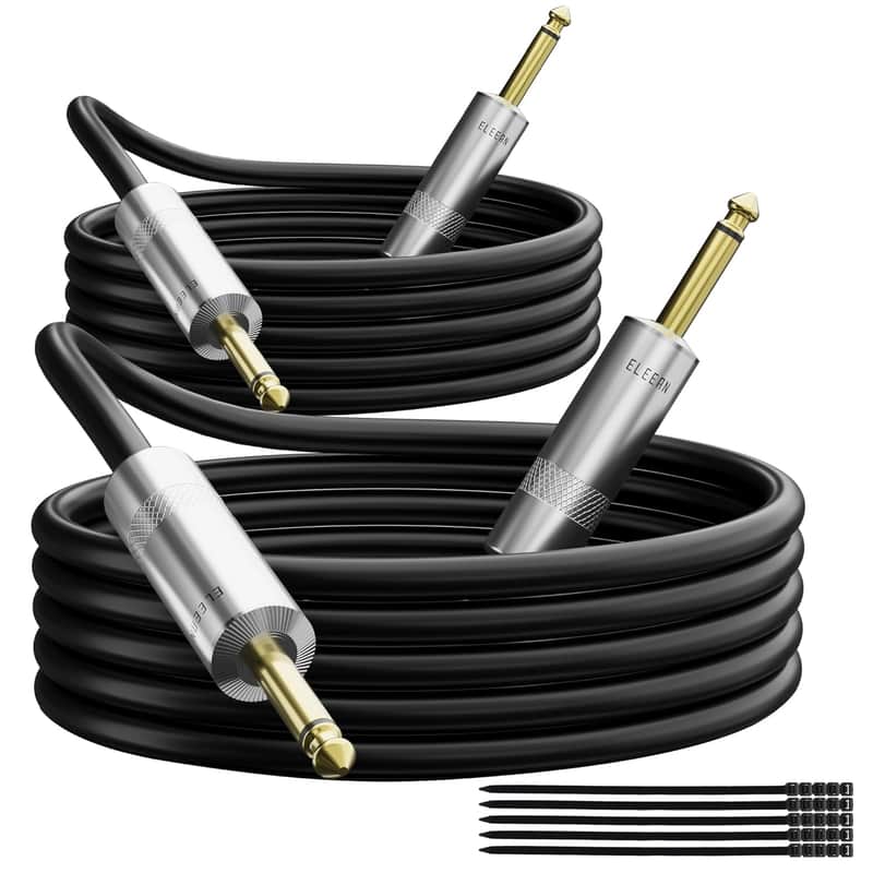6.35mm Guitar Cable 25 Ft/2 Pack, 1/4 Inch TS to 1/4 Instrument Cable, Mono Jack 12 AWG Unbalanced Bass AMP Cord Male to Male for Electric Guitar, Bass, Keyboard,Pro Audio-OD 9.5MM+Ties image 1