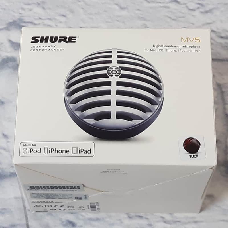 Shure MV5 Digital Condenser Microphone in Black w/USB & Lightning Cable image 1